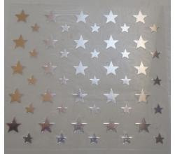 50 Buegelpailletten  Sterne Mix spiegel silber